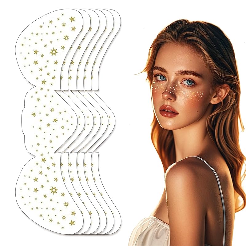 6 PCS Face Glitter Freckles Face Tattoo, Glitter Freckles, Beauty Sparkle Makeup Patches, Waterproof Temporary Face Glitter Speckles Patches for Style2-Gold