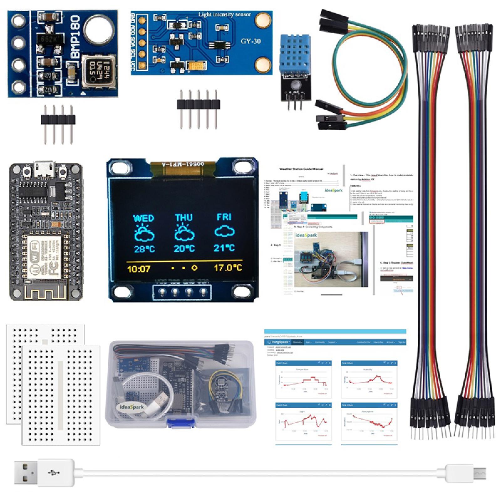 

ESP8266 Weather Instrument Kit Weather Station,DHT-11 BMP-180 BH1750 Sensor NodeMCU 0.96 OLED Board for Arduino IoT Starter United States