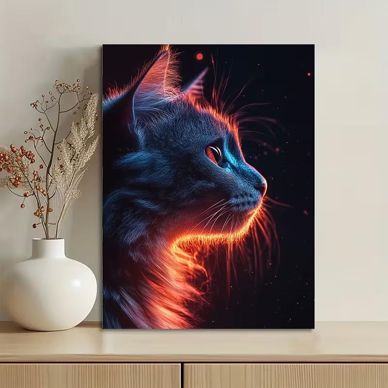 Modern Abstract Blue & Orange Cat Painting 21X30CMNo Framed