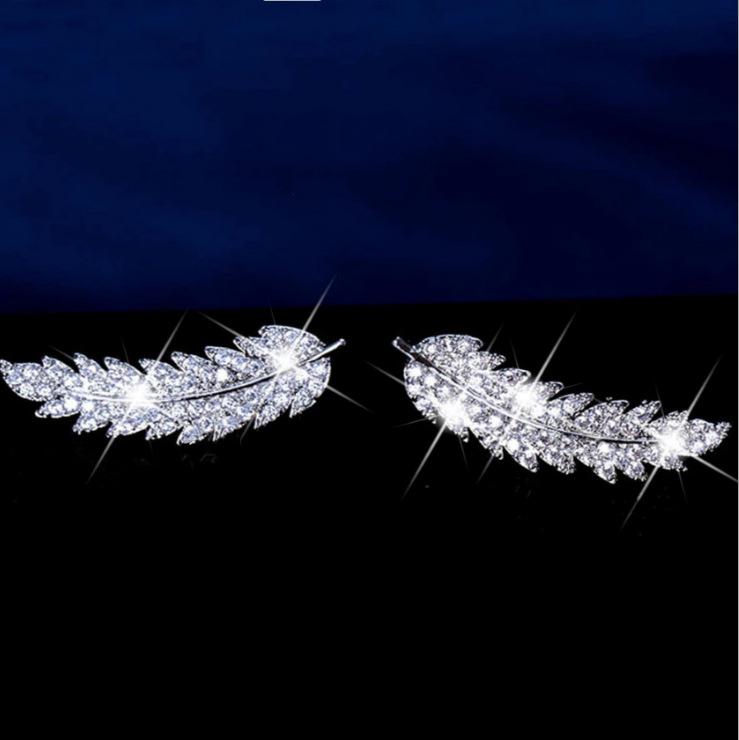 Best-Selling Elegant Micro-Inlaid Zircon Leaf Earrings - Gold & Silver, Korean Fashion for Women