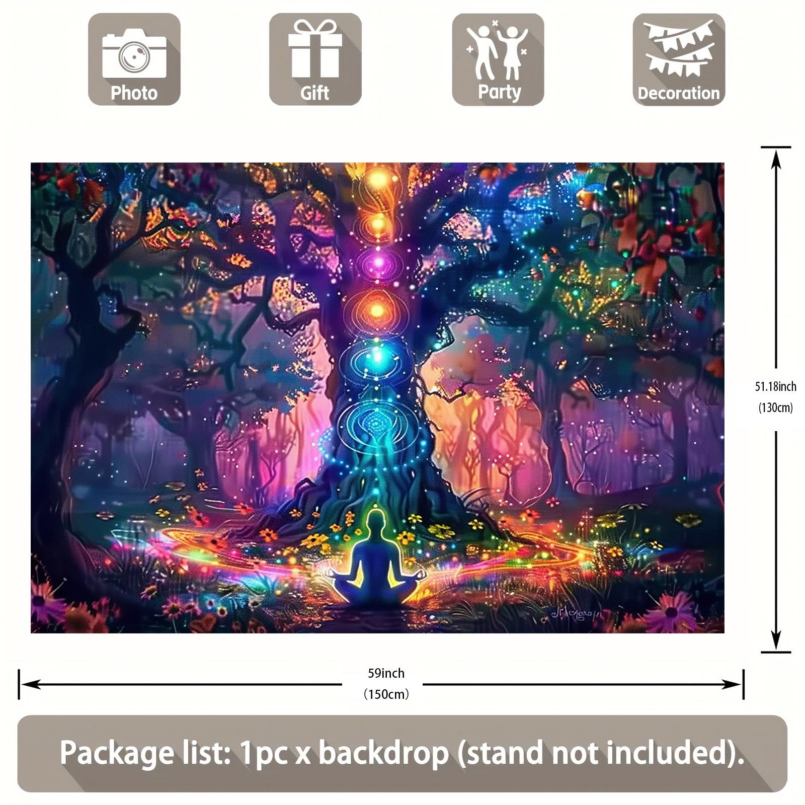 VIKAMA Chakra Tree of Life Meditation Tapestry Psychic Spiritual Wind Wall Hanging Decoration Yoga Studio Bedroom Decoration 74x94cm(29x37in)