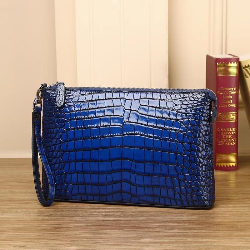 Zakelijke Heren Werk Krokodil Echt Leer Clutch Tas Rits Banket Feest Handtas Echt Leer Envelop Tas Meerdere Lagen 28x5x18cm