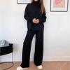 Autumn Winter 2 Pieces Women Sets Knitted Tracksuit Turtleneck Sweater and Straight Jogging Pants Suits