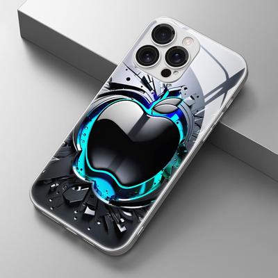 Šauni juoda pilka su Apple raštu stiklinis galvanizuotas telefono dėklas, skirtas iPhone 17 16 15 Pro Max 14 Plus 13 12 11 16E 17 Air Cover