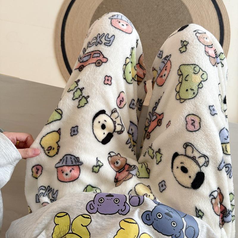 Damen Cartoon Flanell Fleecegefütterte Pyjamahose - Warmer Herbst-/Winterstil