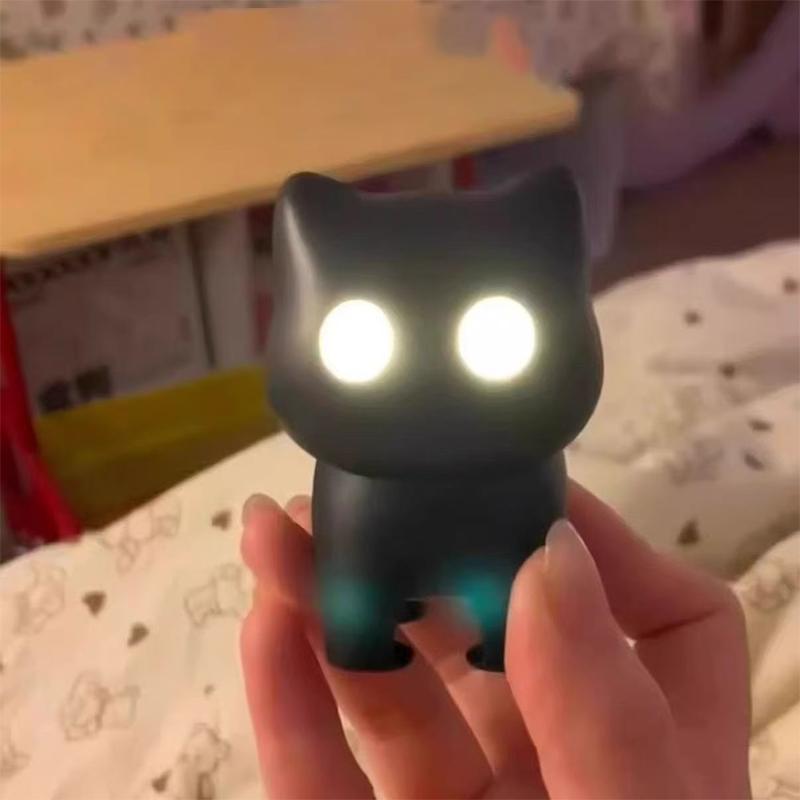 Interesting Black Cat Night Light Luminous Sound Keychain Creative Pendant Cat School Bag Pendant Car Keychain