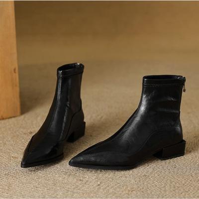 Pointed Elastic Thin Boots Women's  Autumn Winter New Thick Heel Short Boot Women's Retro Brown Chelsea Boot Medium Boots