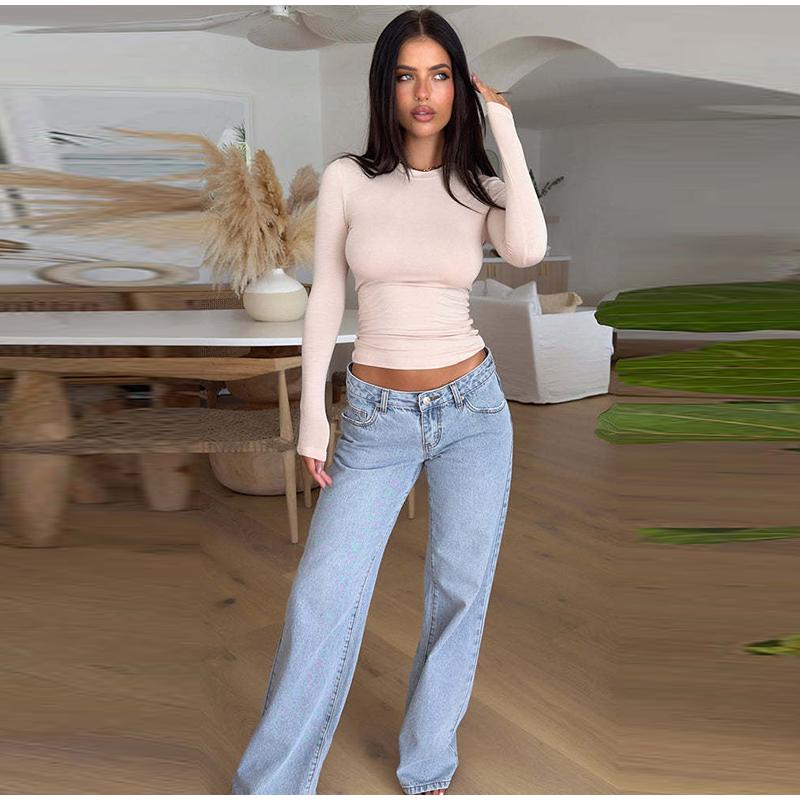 Women's Spring Summer Y2k Light Blue Baggy Pants Low Waist Loose Fit Straight Leg Denim Pants Boyfriend Jeans with Pockets