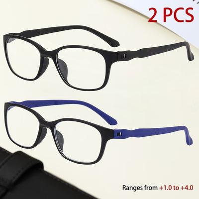 2pcs Minimalist Black Frame Blue Light Reading Glasses +1.0 To +4.0 Unisex Lightweight Comfort for Computer