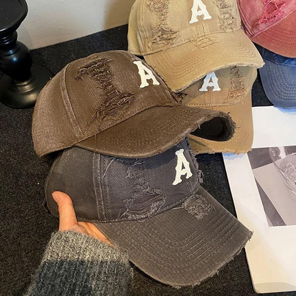 Embroidery Letter Baseball Hat Vintage Snapback Cap Adjustable Holes Peaked Cap  Unisex