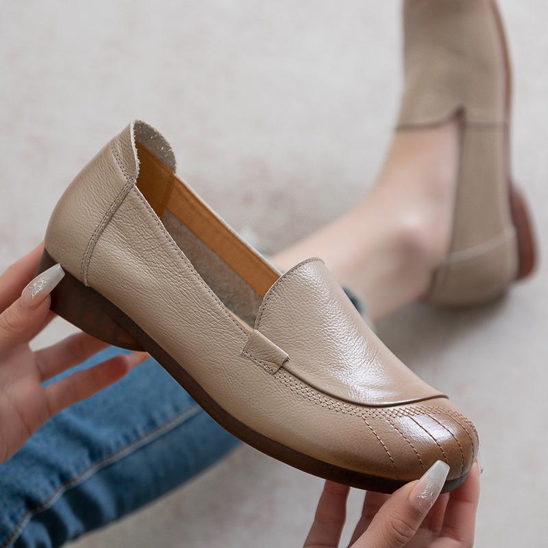 Women Shoes Genuine Leather Flat Slip-On Loafers Non-slip Shoes Soft Breathable Flats Women Outdoor Summer Shoes