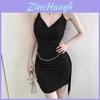 Summer Knit Fabric Slip Dress With Wrinkle Details For Petite Women