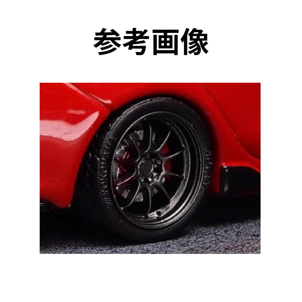 PuffStudio Maßstab Kundenspezifische Räder mit Schwarzem Logo Reifen Rad Außenreifen Reifen Geeignet für Diecast 1/64 (Vollständiger Satz) (RAYS_CE28) - Durchmesser ca.. 8,1 mm