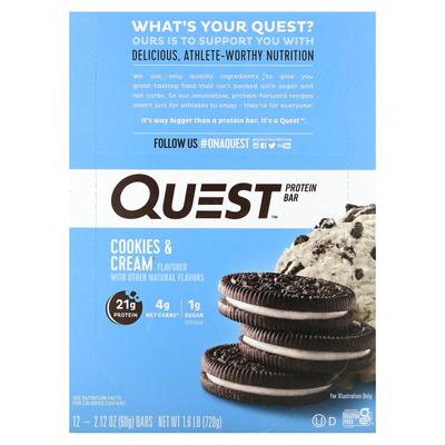 Protein Bars, Cookies & Cream, 12 Bars, 2.12 Oz (60 G) Each