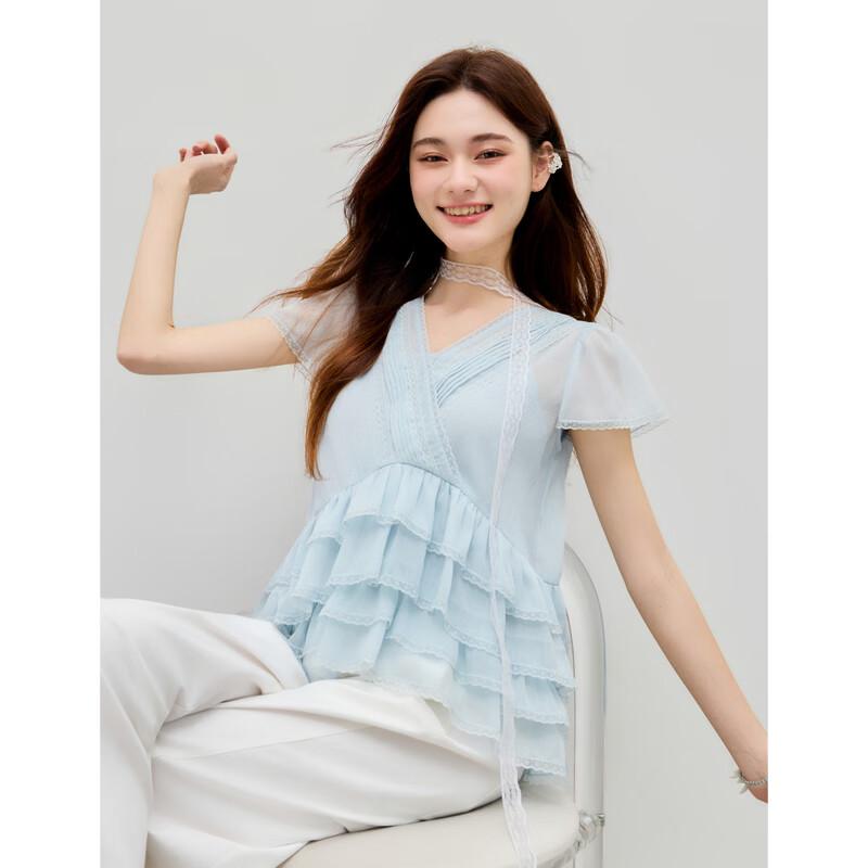 Elegant Ruffle V-Neck Chiffon Blouse S