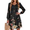 Ladies' Printed Casual And Fashionable V-neck Long Sleeved Mid Length Dress