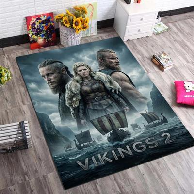 Vikings Season 2 Rectangular Rug, TV Series Poster Print Non Slip Floor Mat for Fan Living Room Bedroom Decor