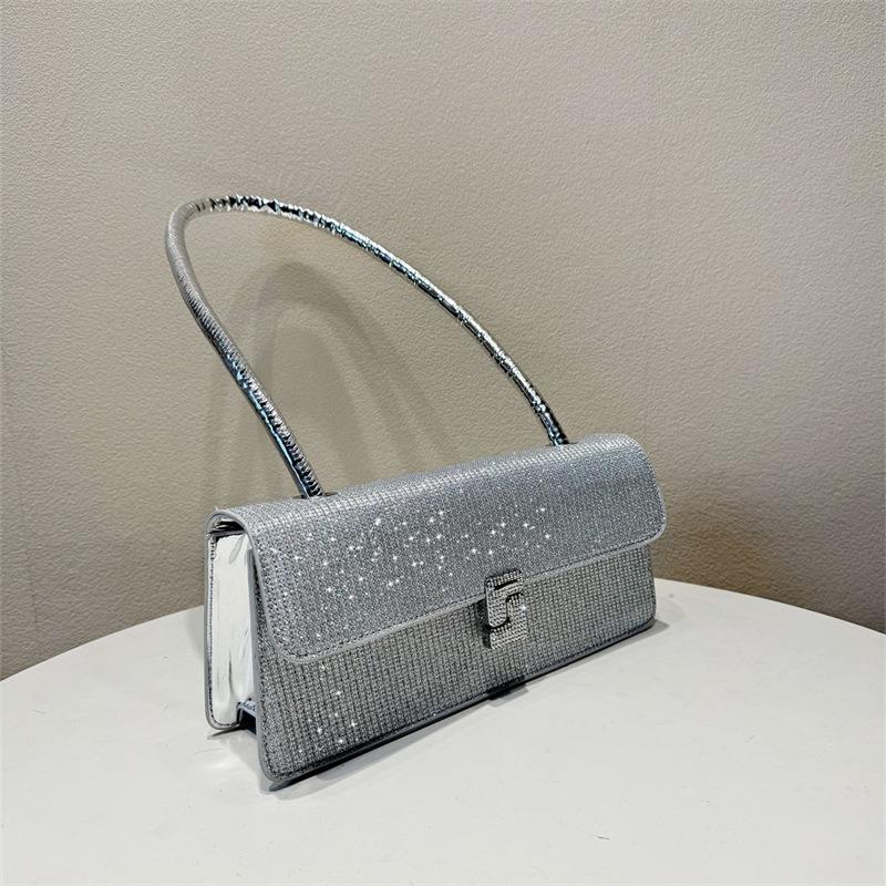

Трендовые сумки легкая роскошь ниша новые уличные тренды ручные стразы на одно плечо модная подмышечная маленькая квадратная сумка серебряный