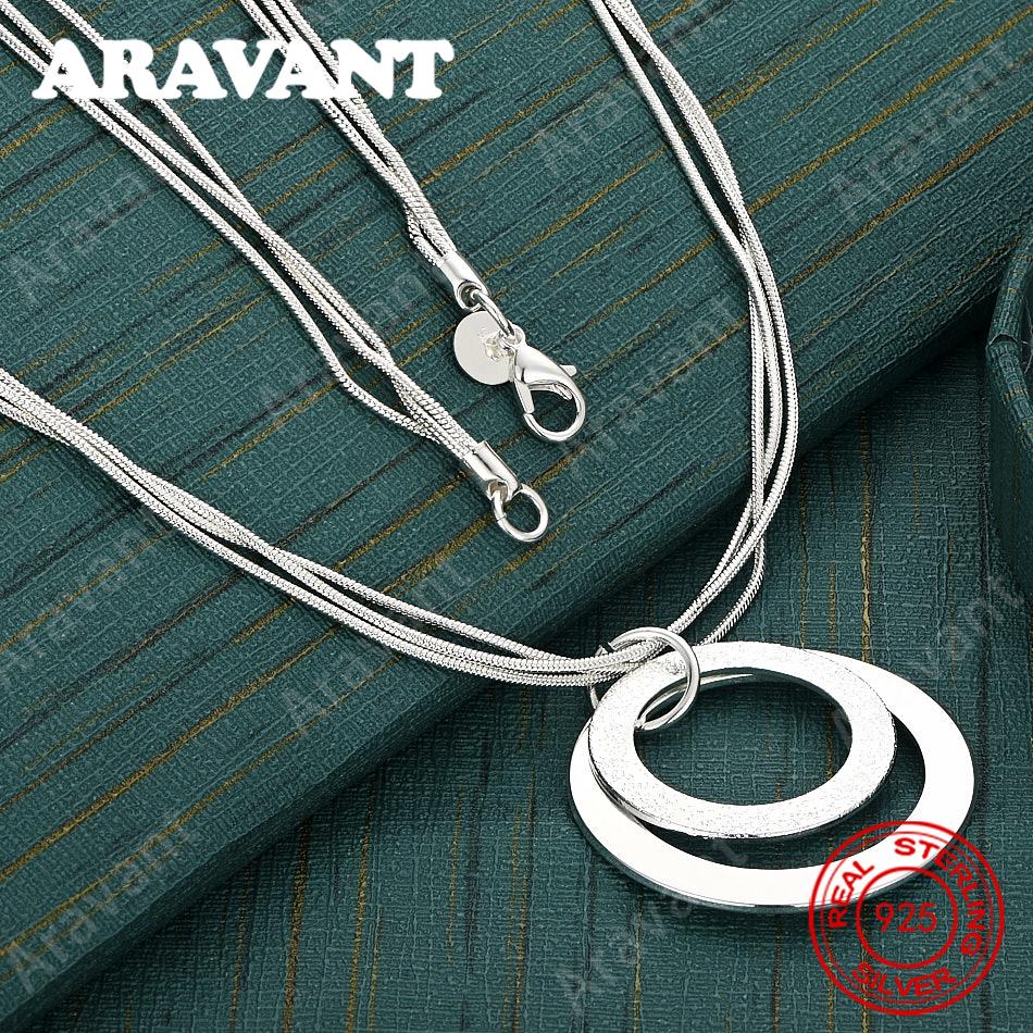 Copper Smooth Frosted Double Ring Pendant Snake Chain Necklace - Accessory/Gift For Women