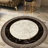 Greek Key Marble Round Area Rug - Classic Geometric Pattern Non-Slip Floor Mat for Living Room