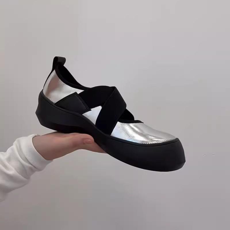 Spot Second Hair! Leather Platform Sports Style Loafers Women's 2025 Cross Elastic Mary Jane Shoes Single Shoes