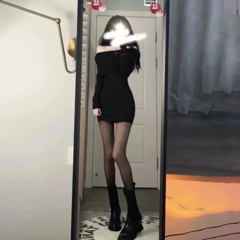 

Осенняя женская одежда, новое сексуальное платье с длинными рукавами и одним словом на плече, красная юбка на бедрах XXL