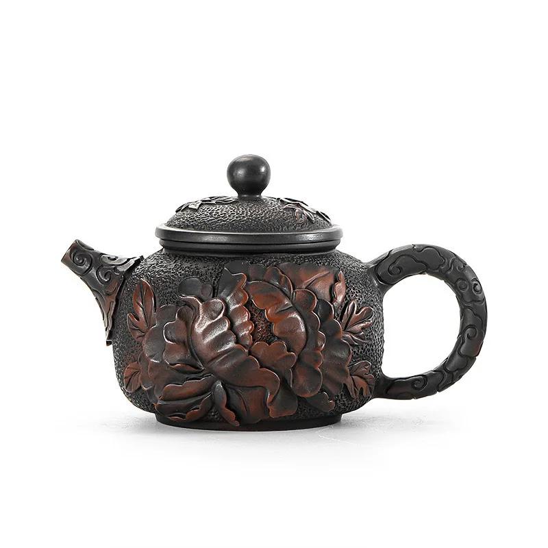 Čína Jianshui fialová hlína černá keramická ručně vyřezávaná konvice na čaj s dračí řezbou, porcelánová kung-fu čajová sada na pití