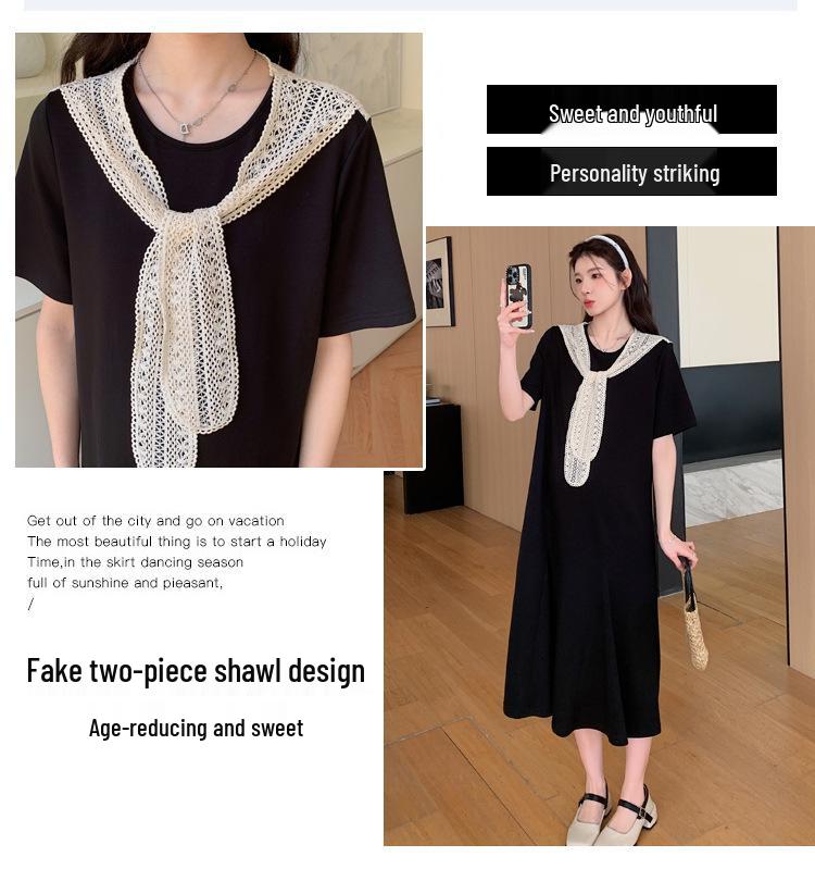 Maternity Summer Shawl Dress Faux Two-Piece 2026: New French Loose Long Skirt