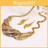 Fashion Rhinestone Decoration Feather Design Women Gold Necklace And Earring Set For Gift And Office Use