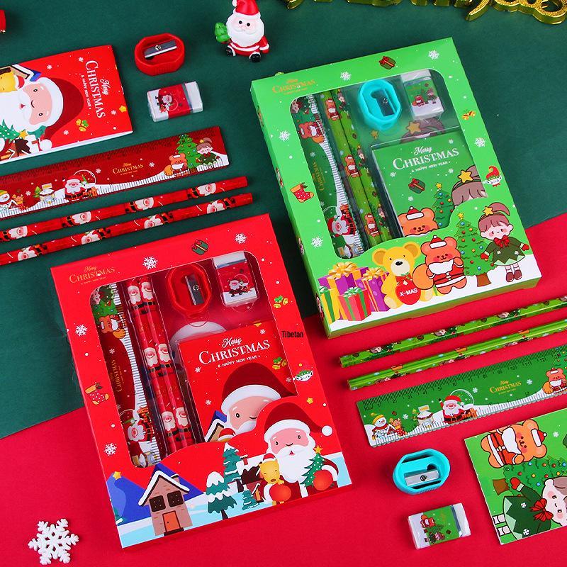 Creative Cartoon Christmas Stationery Set - 6-Piece Handbag Gift Box for Students