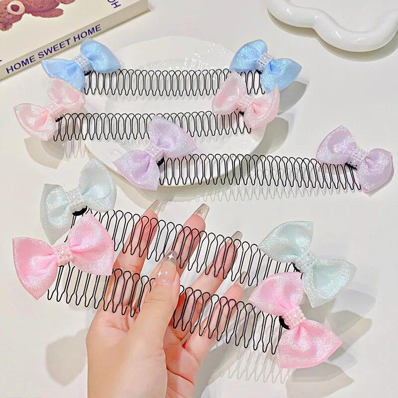 Children Sweet Bowknot Hair Comb Clip New Trendy Elastic Hair Clips Hairpins Barrettes For Girls Baby Hair Accessories Headbands