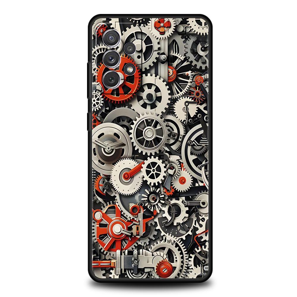 Phone Case for Samsung Galaxy A55 A53 A52 A52S A51 A41 A35 A32 A25 A23 A15 A13 A71 A72 5G Soft TPU Shell Mechanical Gear Pattern