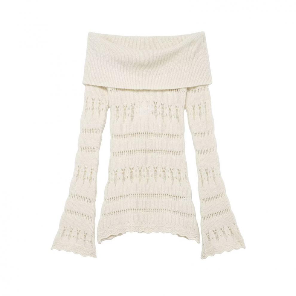 European and American style, new women's clothing, fashionable, versatile, cross-border European and American hollow off-the-shoulder knitted sweater