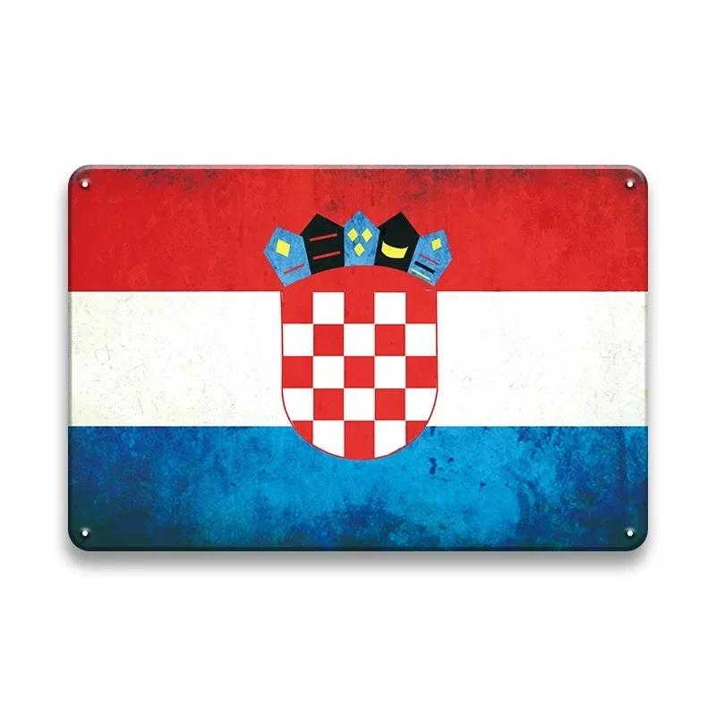Rustic Antique International Countries Flag Metal Sign Retro Wall Art For Bar Garage Pub Man Cave Indoor Wall Decoration