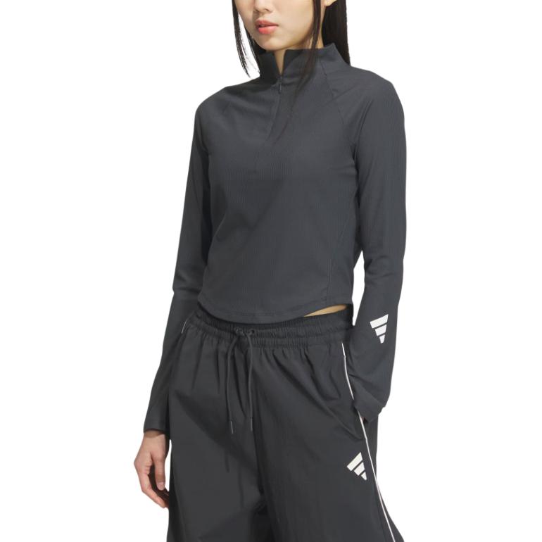 Adidas Climacool Future Striped Quick-Dry Cool Sports Casual Long Sleeve Raglan T-Shirt Women Tops Carbon-Black Bright-White JM4278