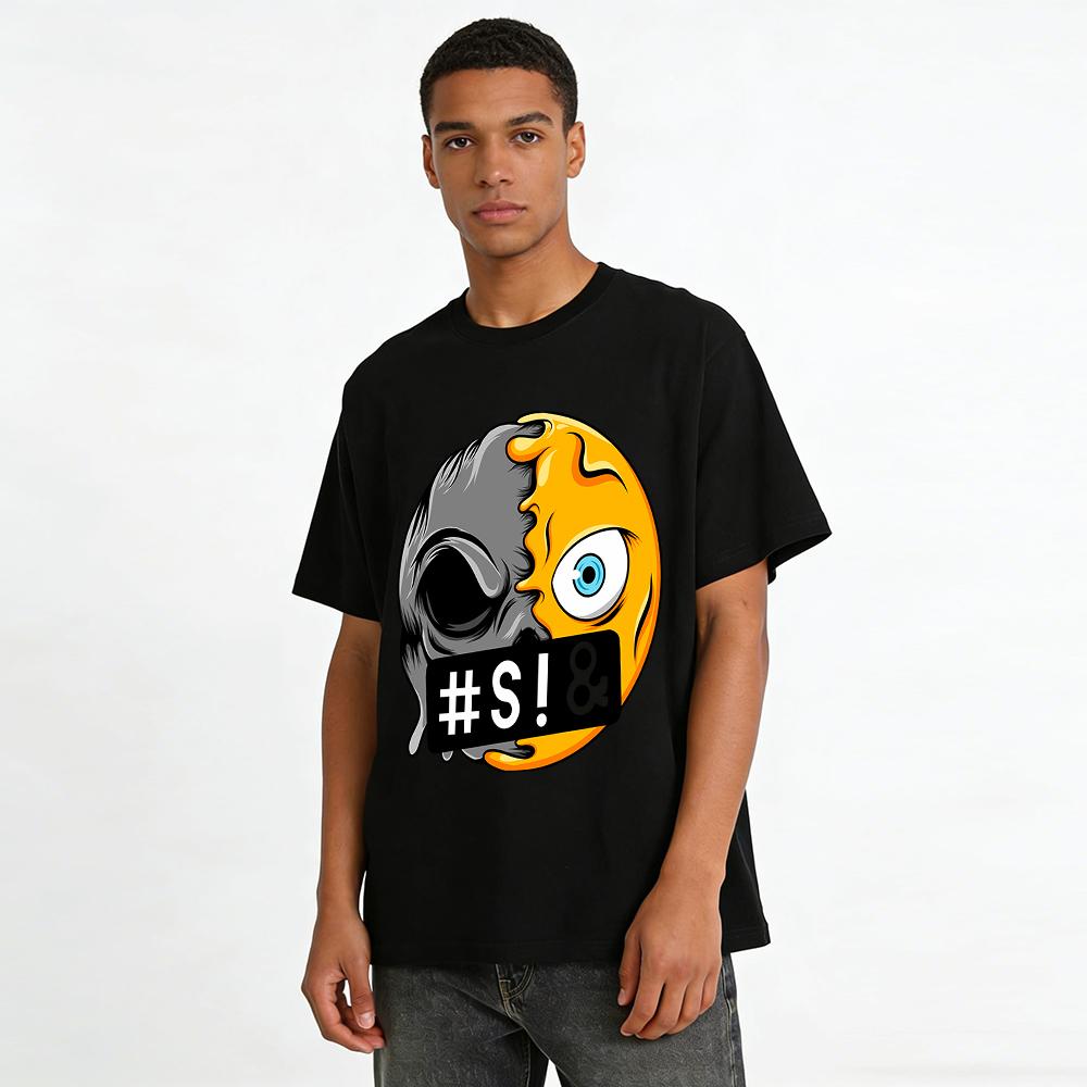 Half Skull Half Smile Mouth Covered Graphic Casual Tee Pure cotton T-shirt