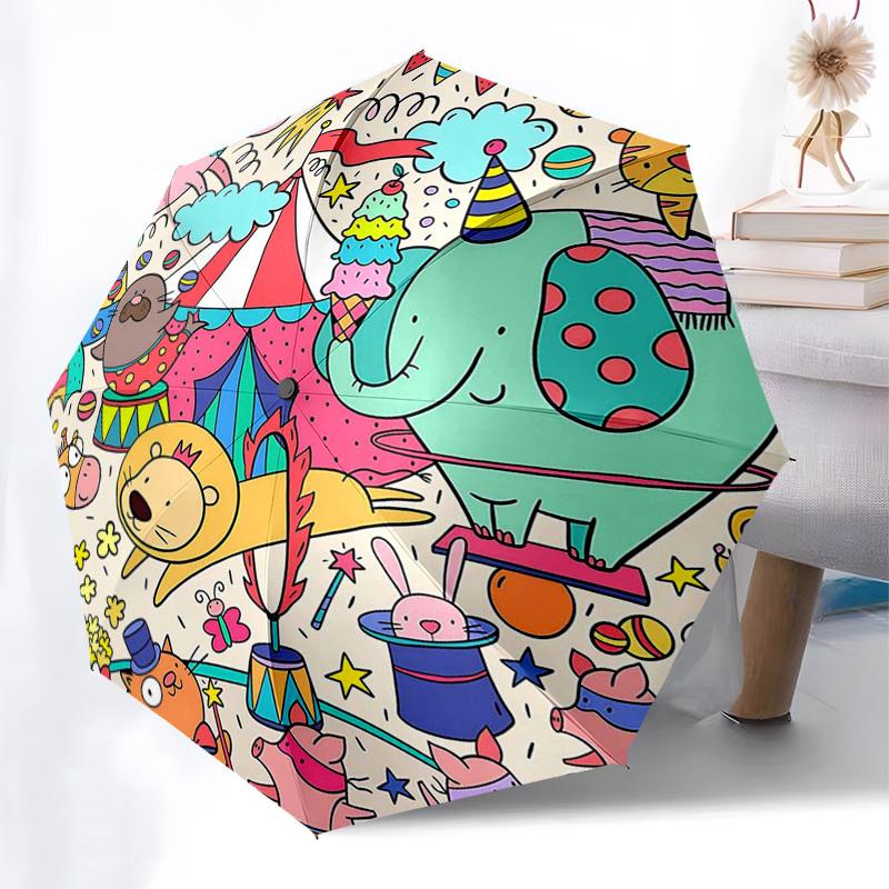 1pc Circus Animal Outdoor Umbrella - Automatic Opening/Closing, Portable 3-Fold Design, 8-Rib Iron Frame, Festival Gift for Fans, Travelers, Dail