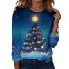 Women's Fashion Christmas Print Crewneck Long Sleeve Pullover Top for Holiday Party