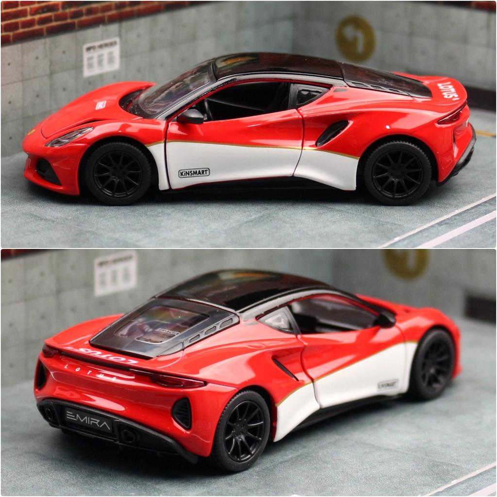 Modèle de voiture miniature 1/34 Lotus Emira Rally Racing en alliage moulé sous pression, véhicule miniature à tirer, collection, cadeau pour enfants garçons
