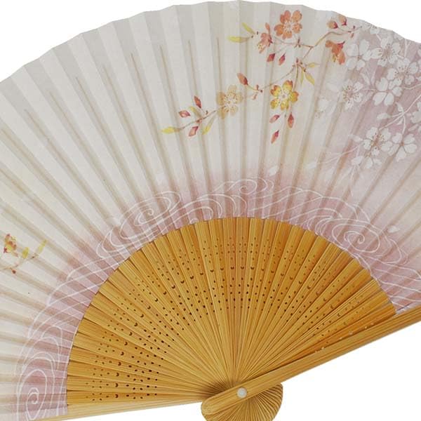 folding flowing water and cherry blossom white carved paper 35 cm [Koshōdō] Kyoto-style fan, design, circle, medium-sized fan, ribs, scented, women's,