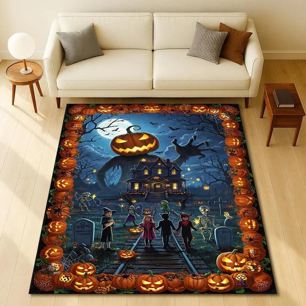 Pumpkin Rug Halloween Rug Gothic Rug,Halloween Art Carpet Halloween Decor Rug Horror Rug,Halloween Themed floor mat
