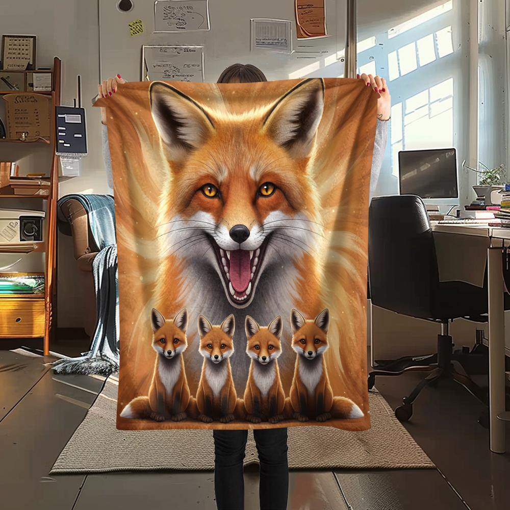 1Pc Fox and Sloth Print Flannel Blanket, High quality Comfortable for All Seasons, Home Decor, Warmth and Comfort, Perfect for Gifts