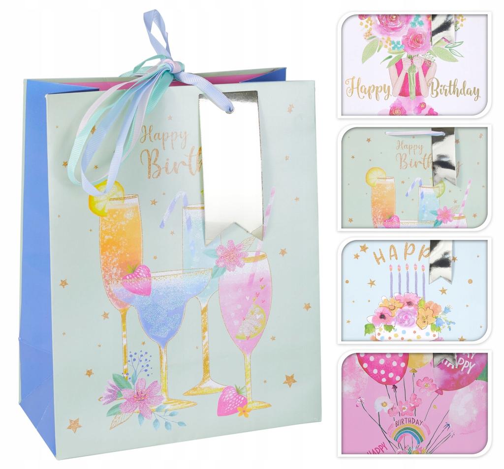 Torba prezentowa pastelowa urodzinowa 10x18x23 cm 1szt