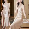 Women's Sleeveless Spaghetti Strap Satin Dress Sexy V-Neck Slip Long Dress Cocktail Party Evening Dress