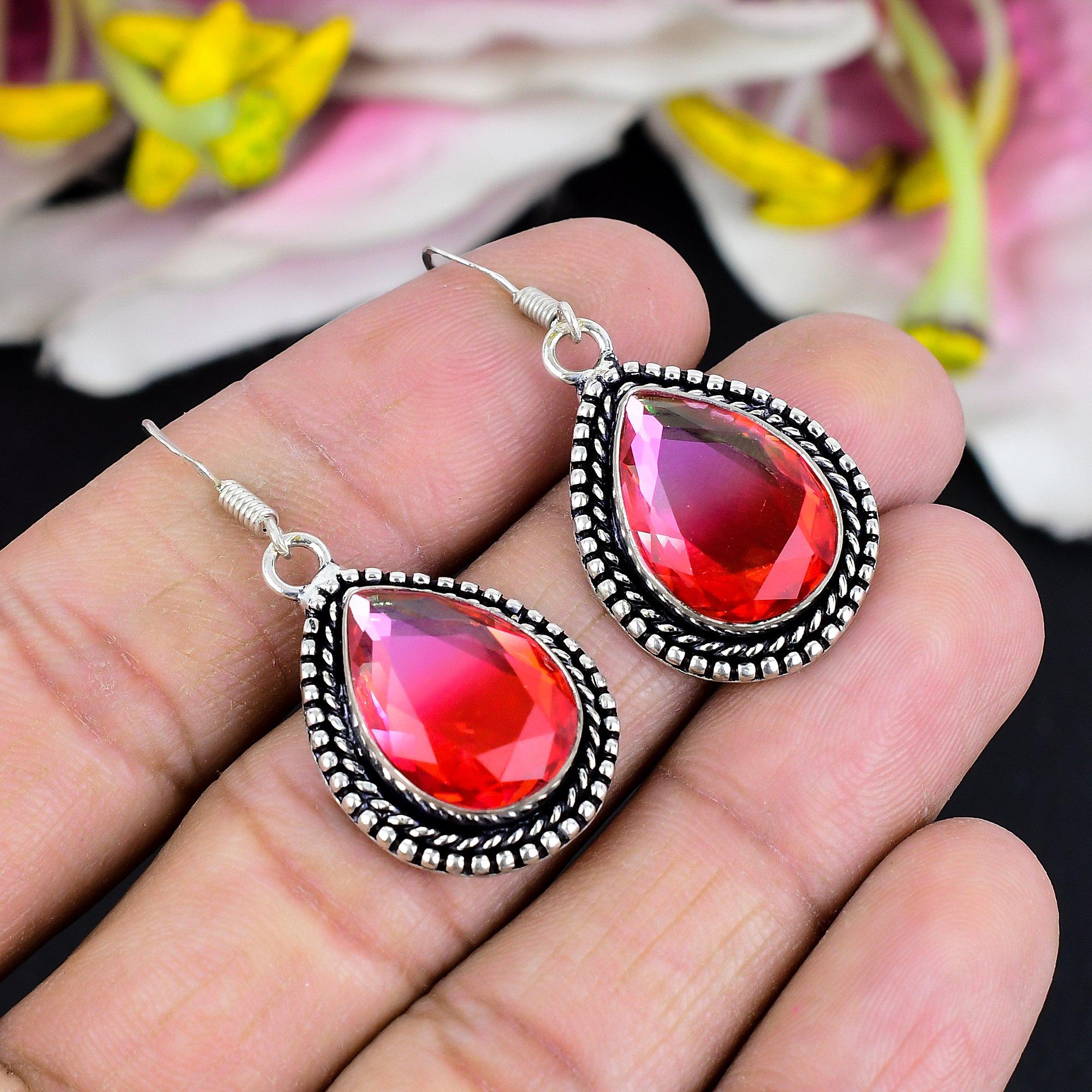 

Bi-Color Tourmaline Gemstone 925 Sterling Silver Jewelry Earring 1.77 KG-1767