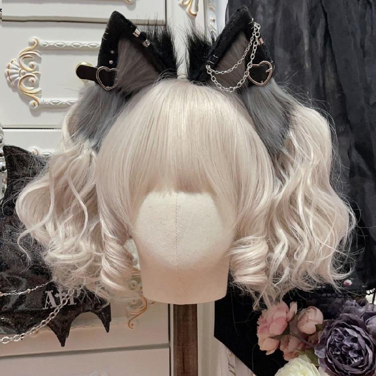 Cat Ear Hairband with Alloy Earring Whimsically Plush Wolf Headband for Cosplay
