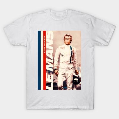 Herren Schwarzes T-Shirt mit Aufdruck Steve Mcqueen - Lemans No-Cut Thermotransferdruck Baumwoll-T-Shirt