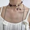 Bohemia White Hollowed-out Five-petal Flower Pendant Wooden Beads Black Rope Woven Necklace for Women Jewelry Two Ways To Wear