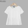 ZANZEA Women Casual Round Neck Summer Patchwork Short Sleeve Blouse