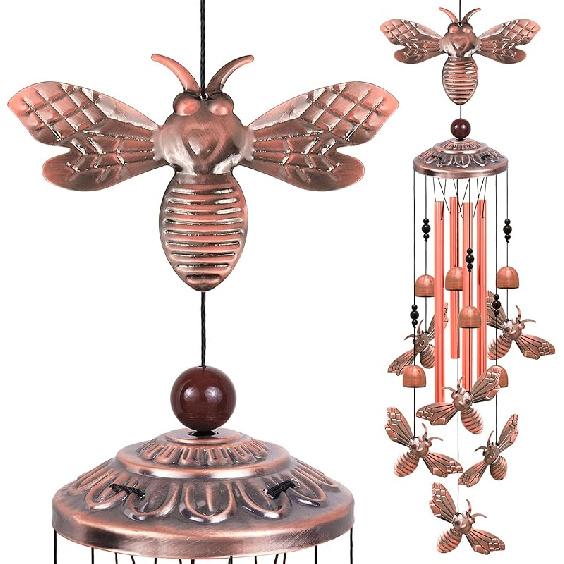 Bronze Bee Wind Chimes for Garden, Gifts for Mom, Home, Balconies, Rooms, Patio, Indoor, Outdoor Bee Decoration, Aluminum Bee Chimes, Bees Wind